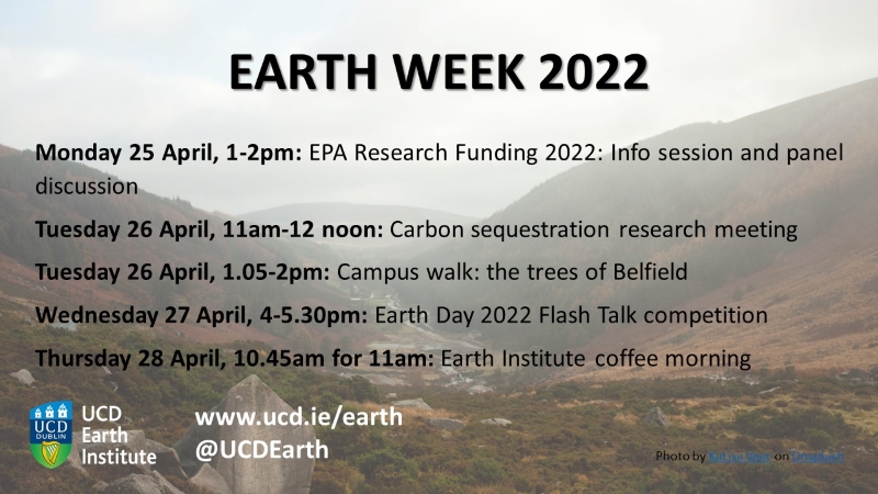 Events programme for UCD Earth Institute Earth Week 2022 - see also below